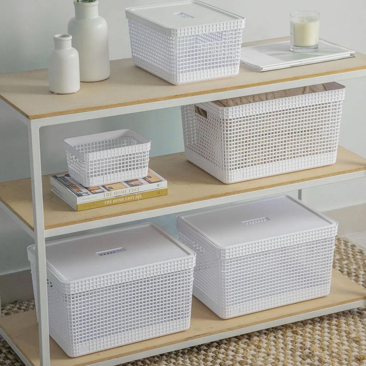 Cesta Organizadora Grid Con Tapa 20 L Blanco Oc&eacute;ano image number 1.0