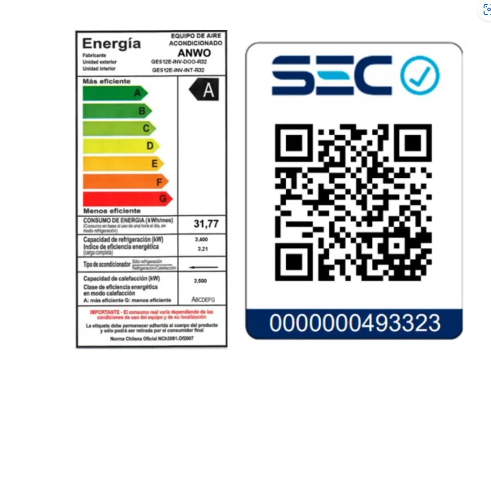 Aire Acondicionado 12000 Btu Split Muro Inverter Anwo 12000 image number 1.0