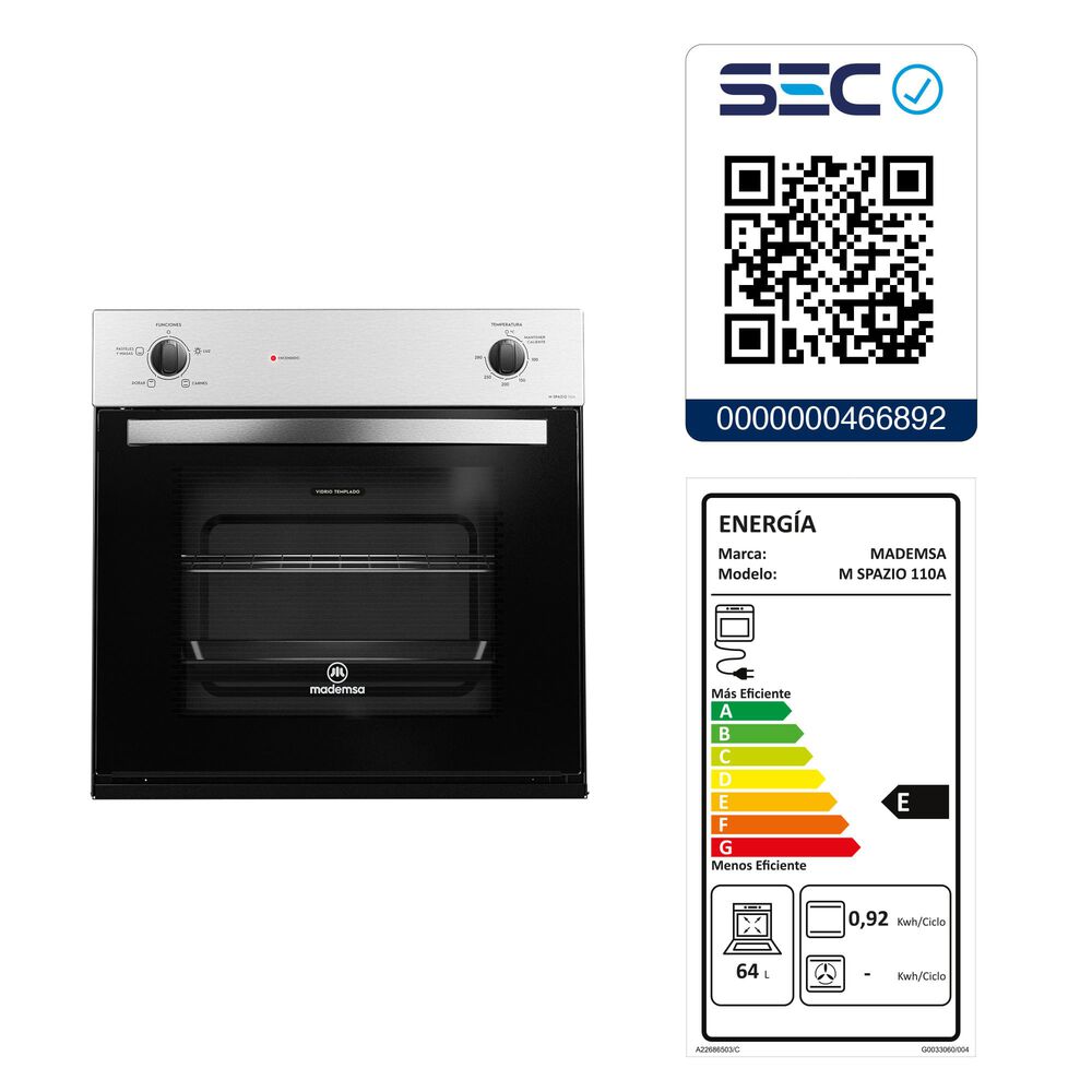 Horno Empotrable El&eacute;ctrico 66l Timer M Spazio 110a Gris image number 9.0