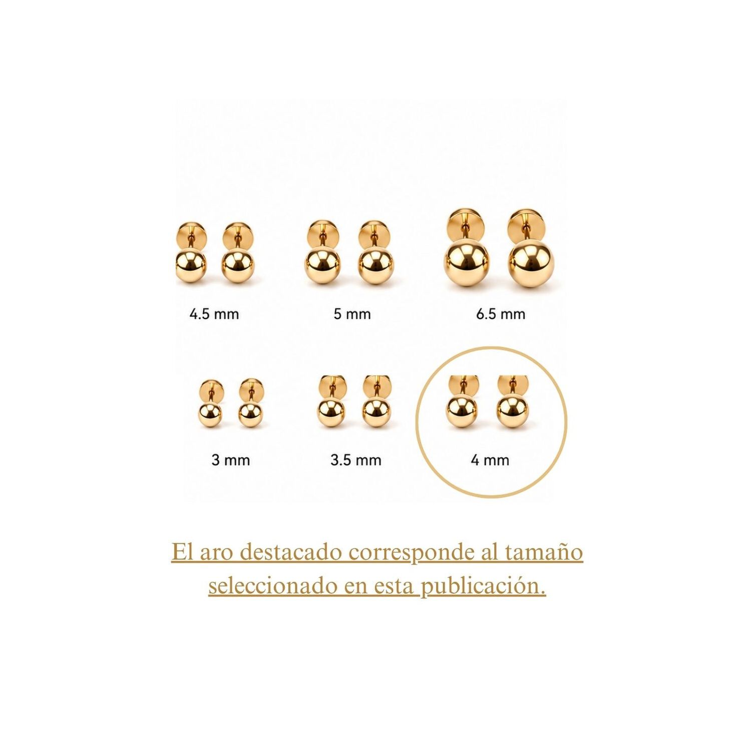 Aros Abridores Bolita 4mm N3 Oro 14k Beb&eacute; Ni&ntilde;a Hipoalerg&eacute;nic Dorado image number 5.0