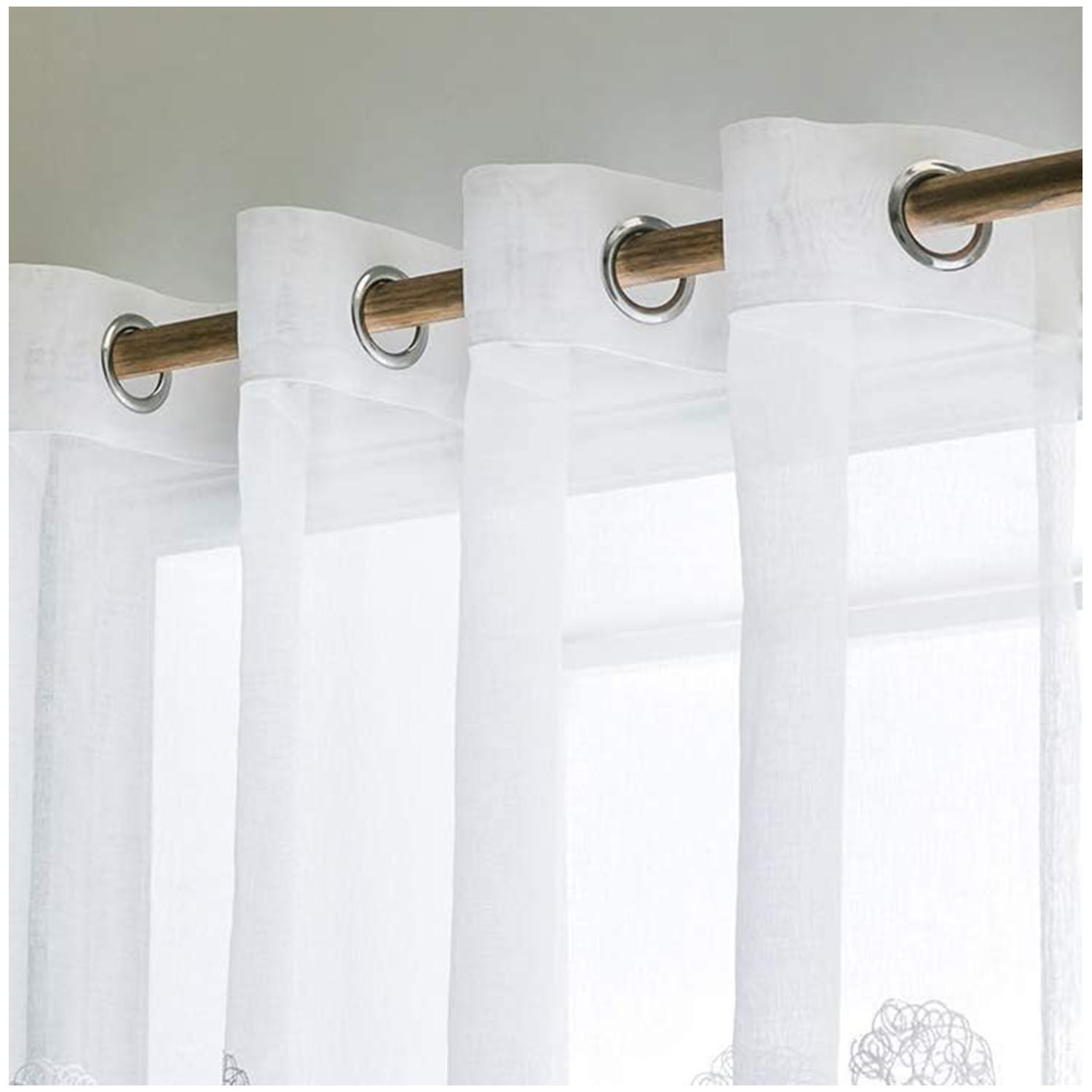 Set De 02 Visillos Bordados Con Argollas 140x230 Cm Mod08 image number 3.0