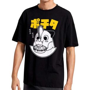 Polera Estampada Chainsawman Pochita Comiendo Anime
