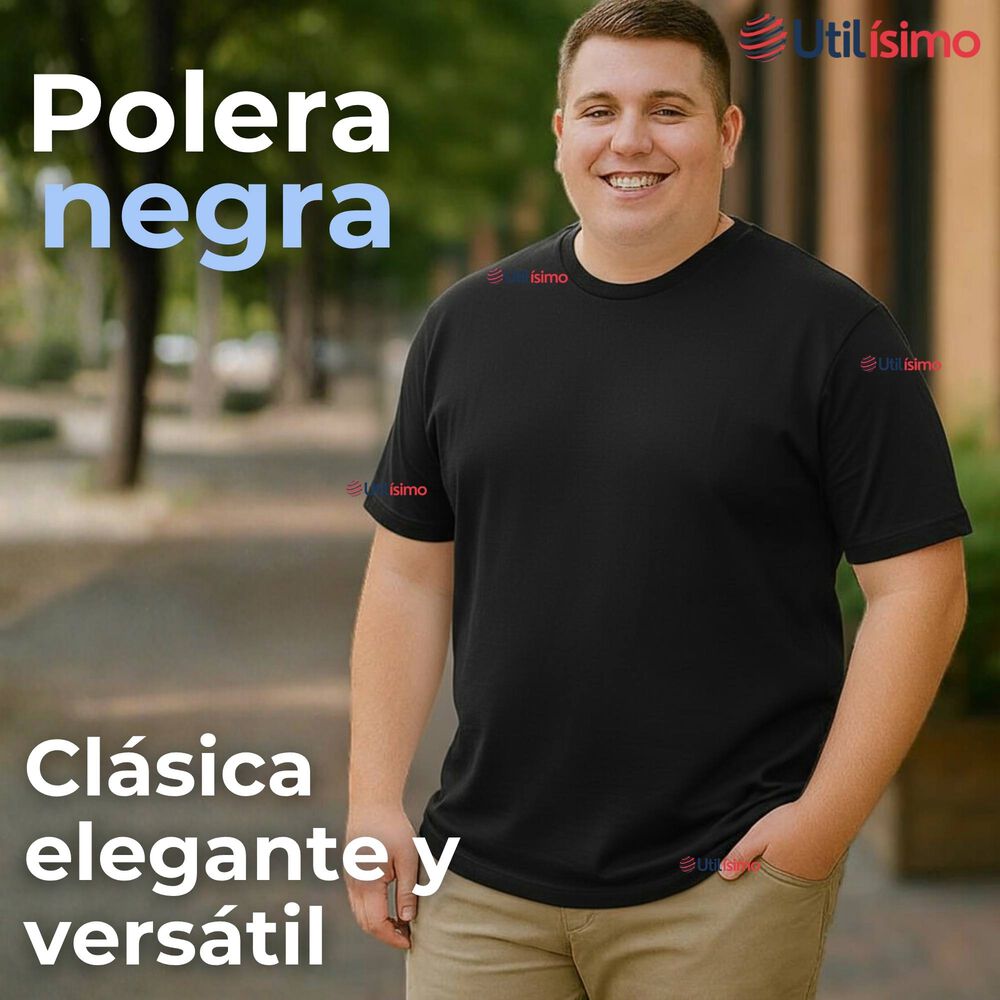 Polera Camiseta 100% Algodón Premium Manga Corta Básico Negro Hombre image number 2.0