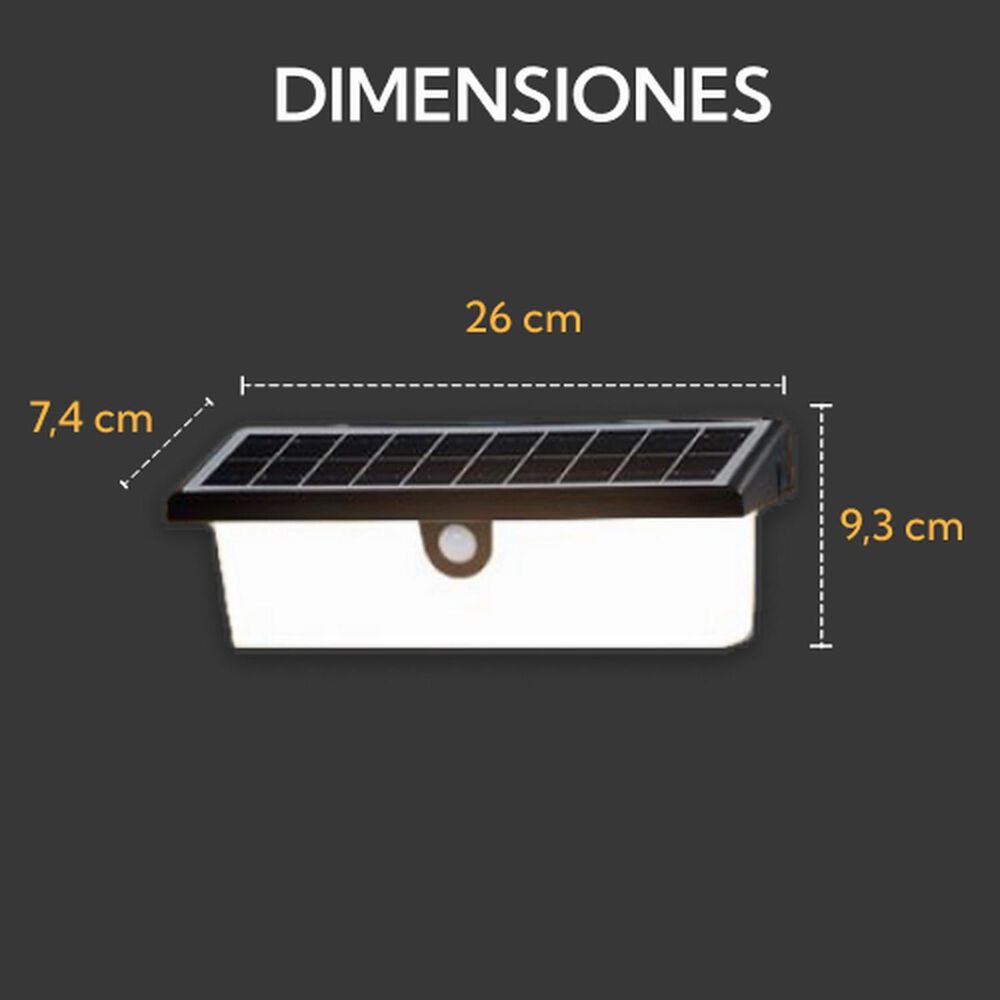 Pack 6 Aplique Solar Rectangular Contra Agua Con Sensor De Movimiento image number 3.0