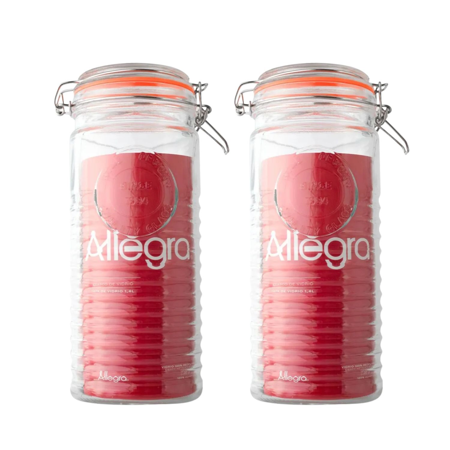 Set 2 Frascos Vidrio Herm&eacute;tico Con Tapa Clip 1400ml Allegra image number 0.0