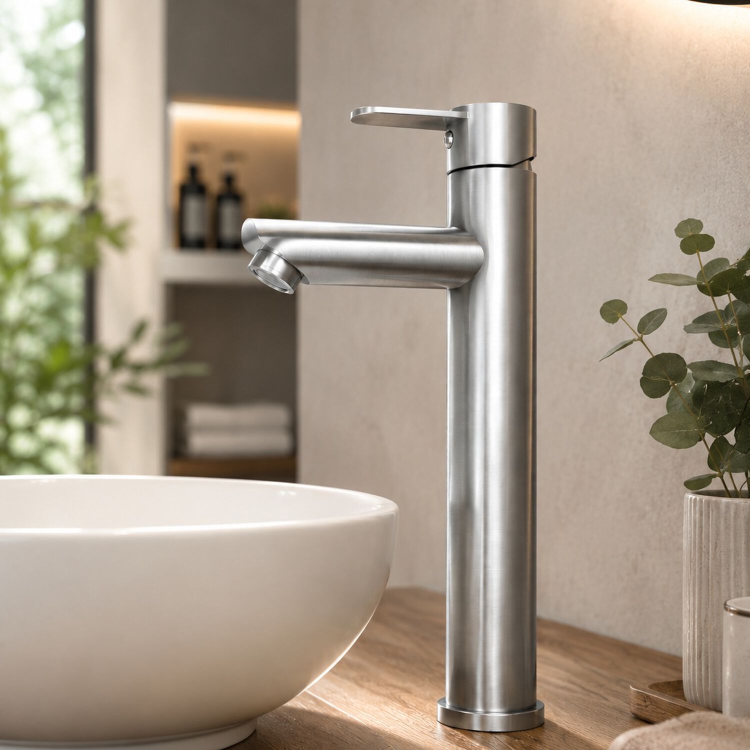 Monomando Llave Grifo Para Lavatorio Modelo Modern Inox Alto Marca Taumm Color Acero Inox image number 0.0