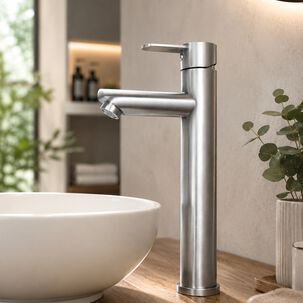 Monomando Llave Grifo Para Lavatorio Modelo Modern Inox Alto Marca Taumm Color Acero Inox
