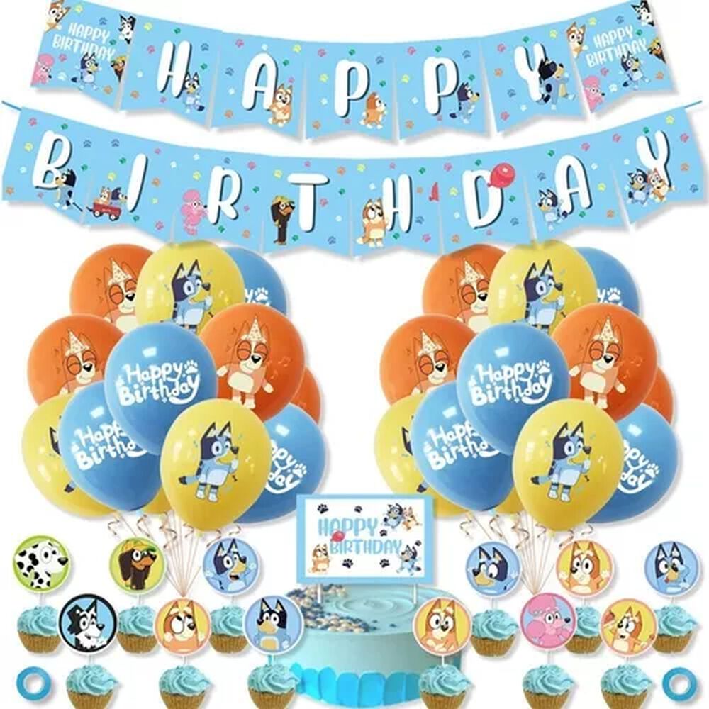 Pack Cumpleaños Bluey Globos Toppers Cinta, Cotillon Y Mas image number 0.0