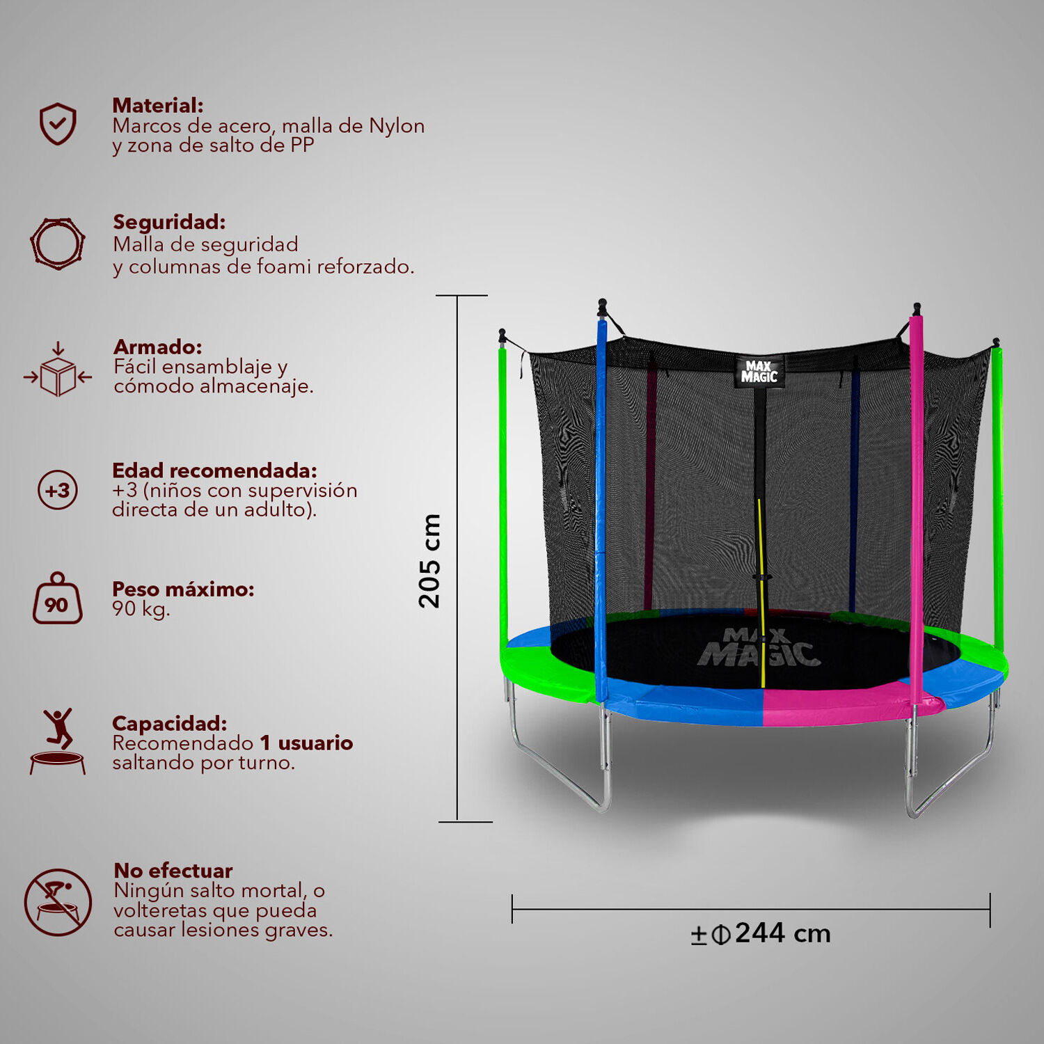 Cama El&aacute;stica 244 Cm (8 Ft) Negro image number 2.0