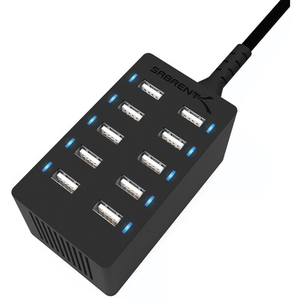 Estación De Carga Móvil Usb-a De 10 Puertos Carga Rapida 60w Compatible Con Samsung, Lphone, Lpad Y Mas Negro image number 0.0