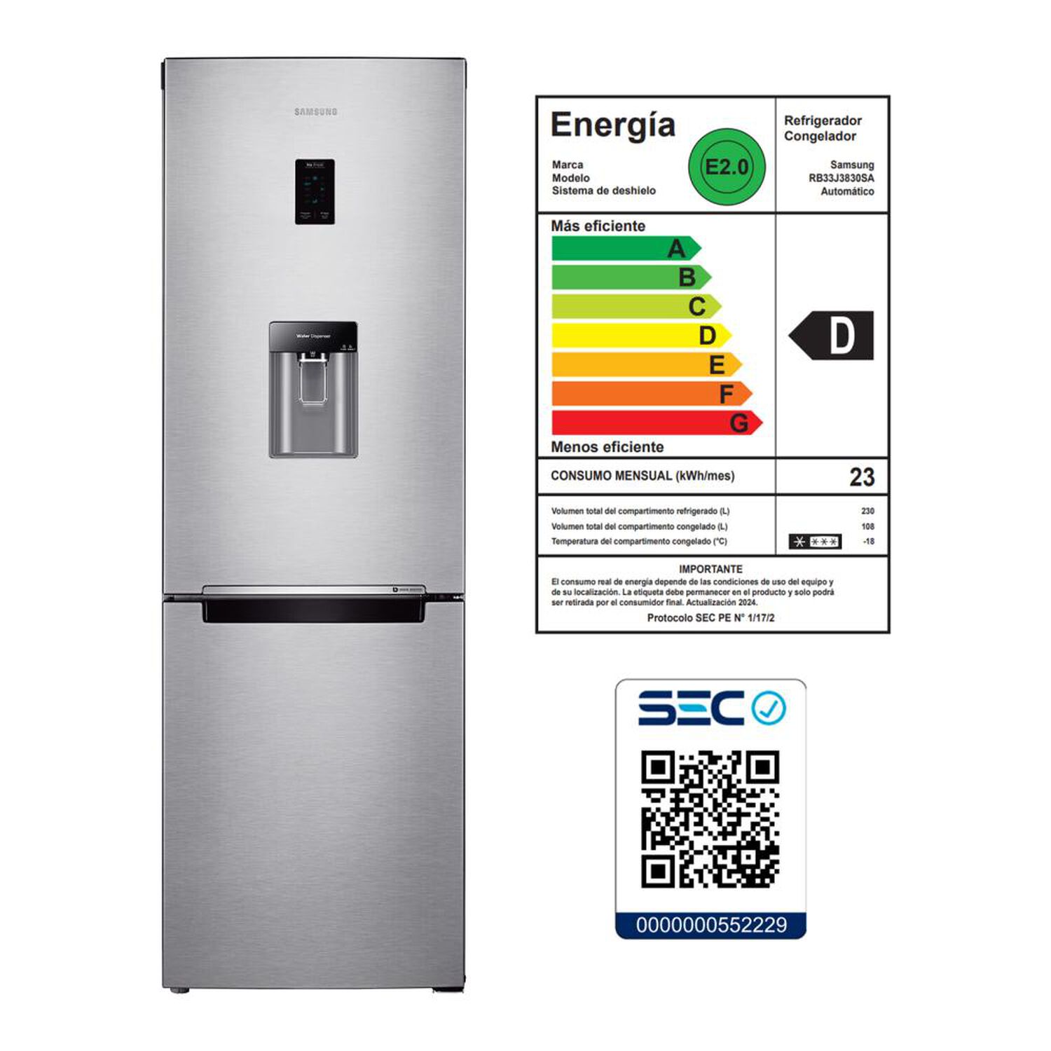 Refrigerador Bottom Freezer Samsung RB33J3830SA/ZS / No Frost / 338 Litros / D image number 7.0