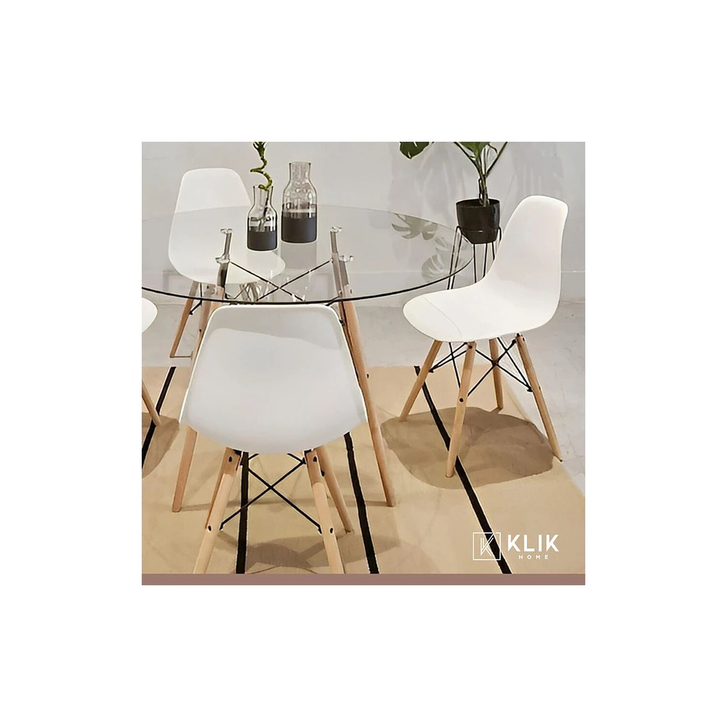 Comedor Mesa Eames Vidrio 100cm + 4 Sillas Eames Blancas image number 7.0