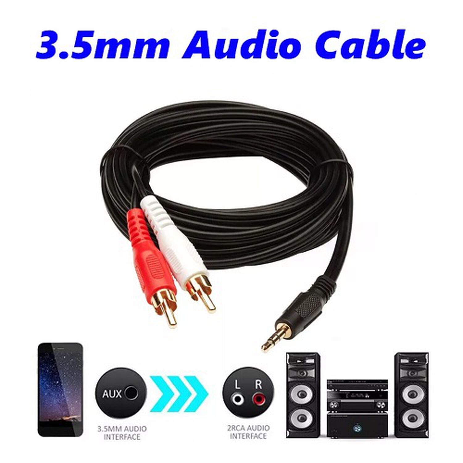 Cable Audio Rca A Jack 2 X 1 3.5 Mm Salida Auxiliar. Aux. Macho Plug image number 6.0
