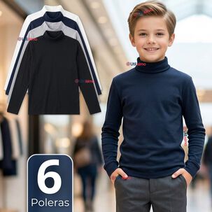 Pack 6 Poleras Camisetas Polar Primera Capa Beatle Manga Larga Colores Surtido Ni&ntilde;o