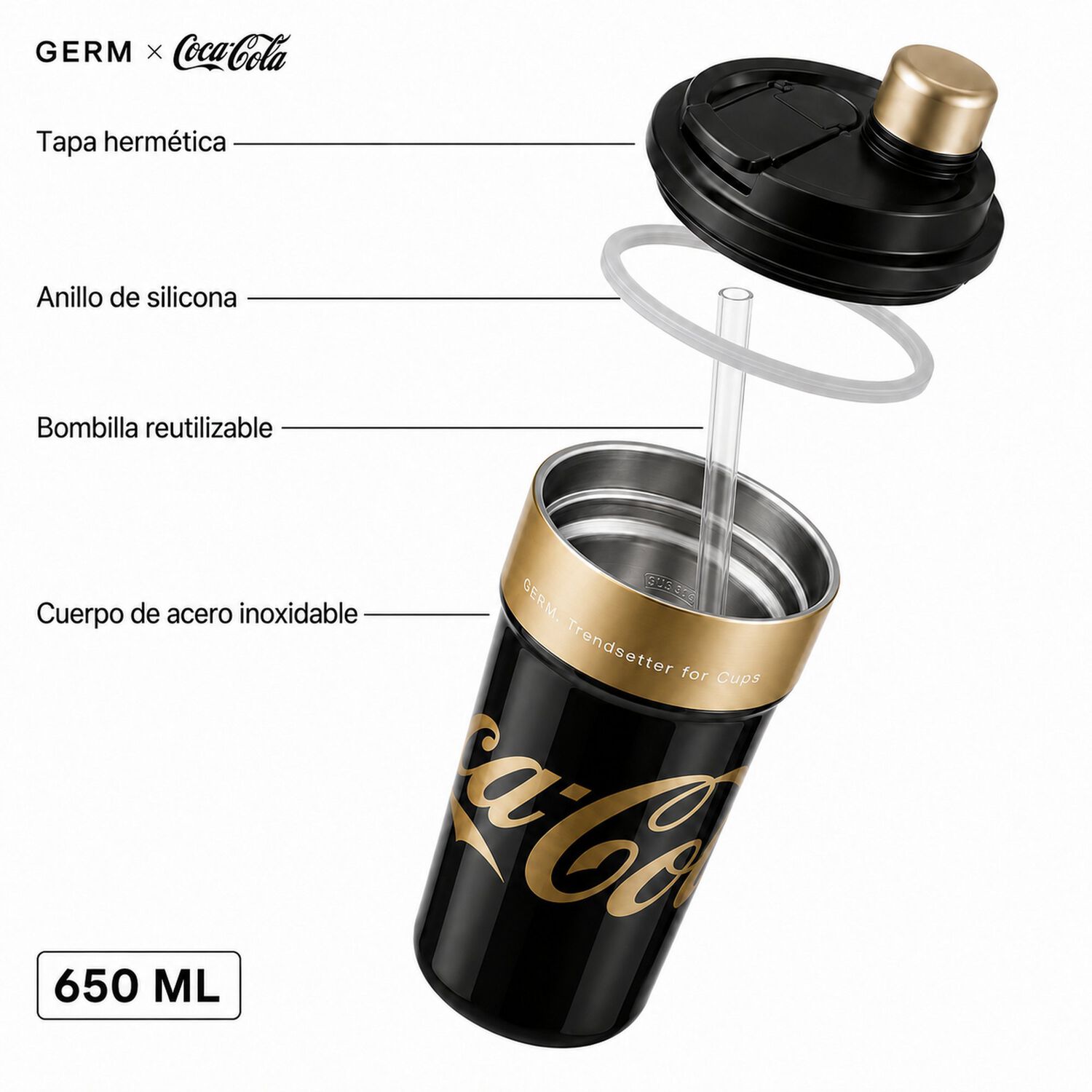 Vaso T&eacute;rmico Mug Germ Coca-cola Acero Inoxidable 650ml Black image number 8.0
