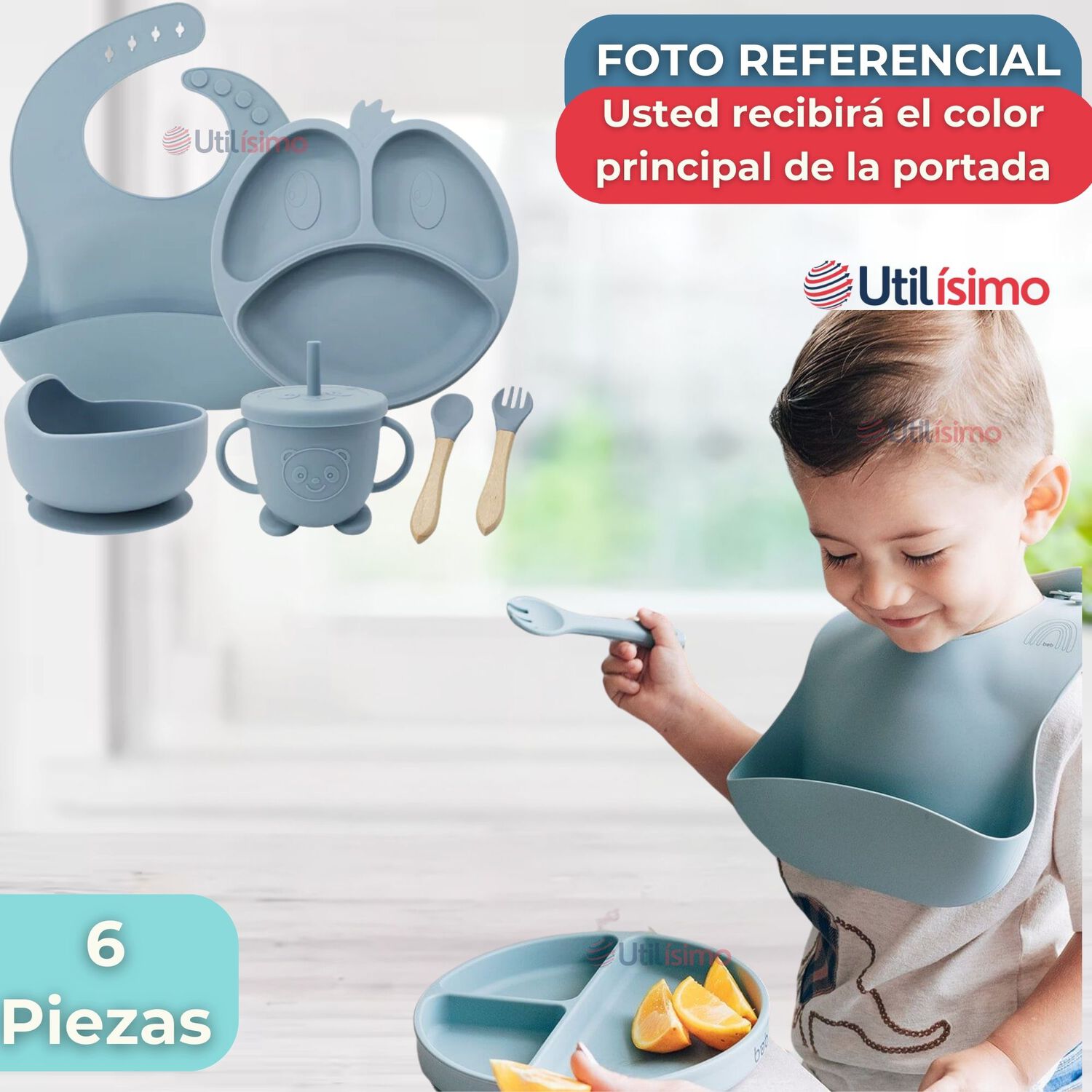 Set De Alimentaci&oacute;n Beb&eacute; Silicona De Formas 6 Piezas Libre Bpa Color Celeste image number 5.0