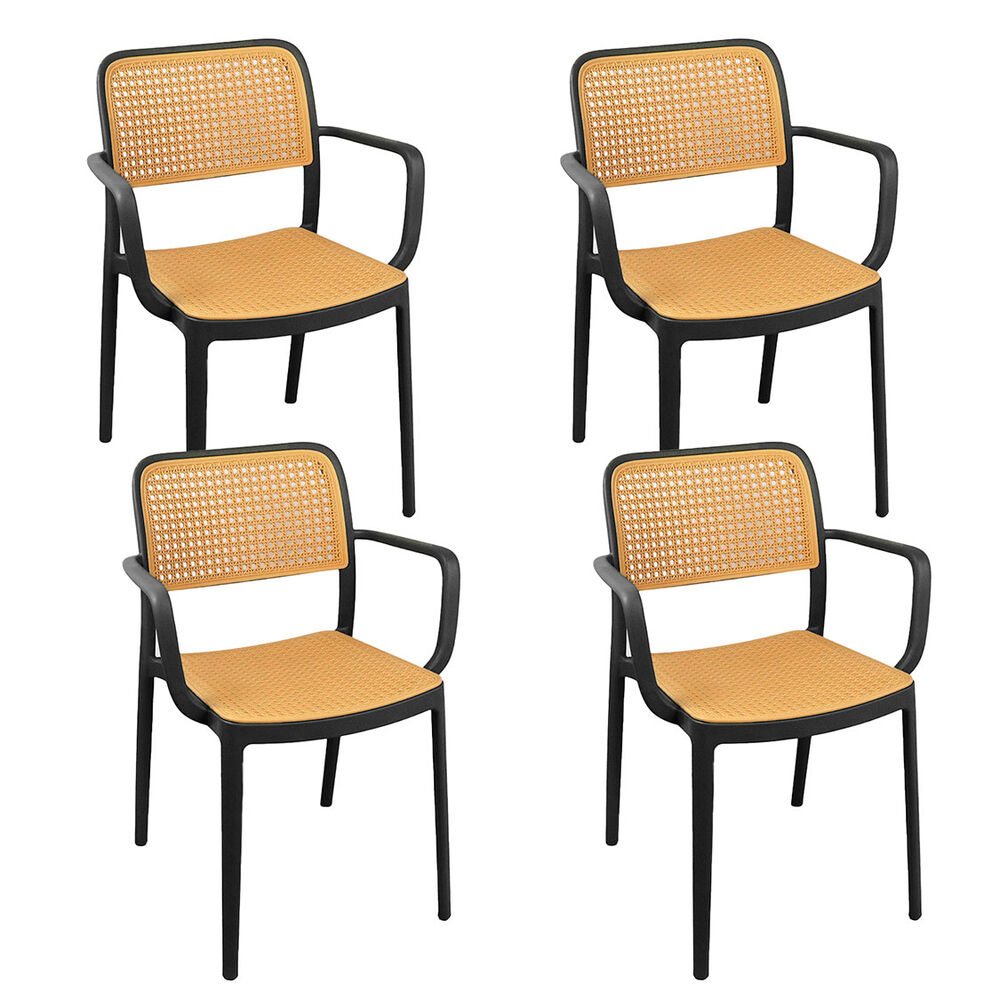 Set 4 Sillas Terraza Plástica Cairo Con Apoyabrazos Negra image number 0.0