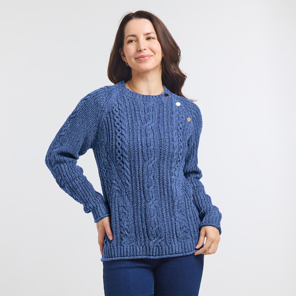 Sweater Melange Aplicación Boton En Hombro Cuello Redondo Mujer Geeps image number 0.0