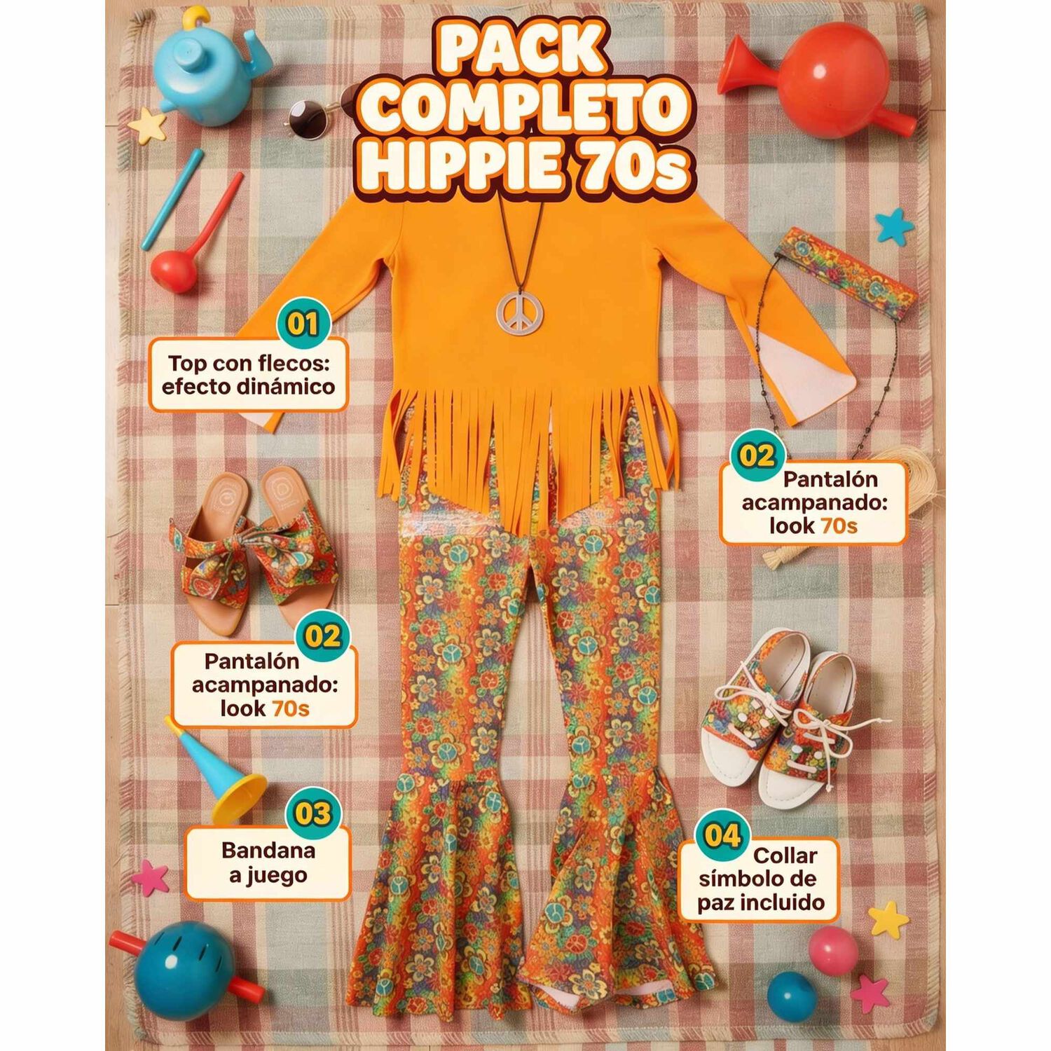 Disfraz Cosplay Hippie Retro Clasico image number 5.0
