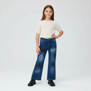Pantalon Jean Ni&ntilde;a Con Corazones Brillantes Y Estilo Moderno