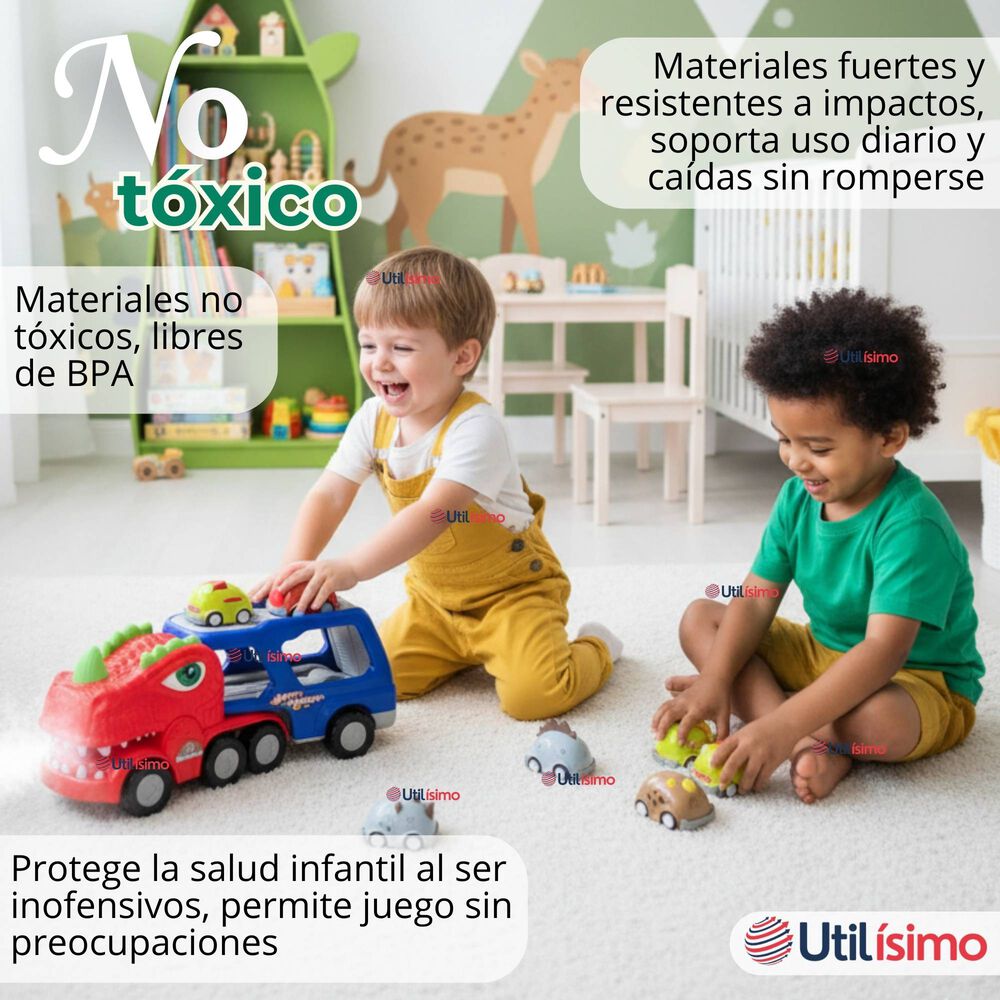 Cami&oacute;n Dinosaurio Con M&uacute;sica Luces Funci&oacute;n De Spray + 8 Mini Coches image number 9.0