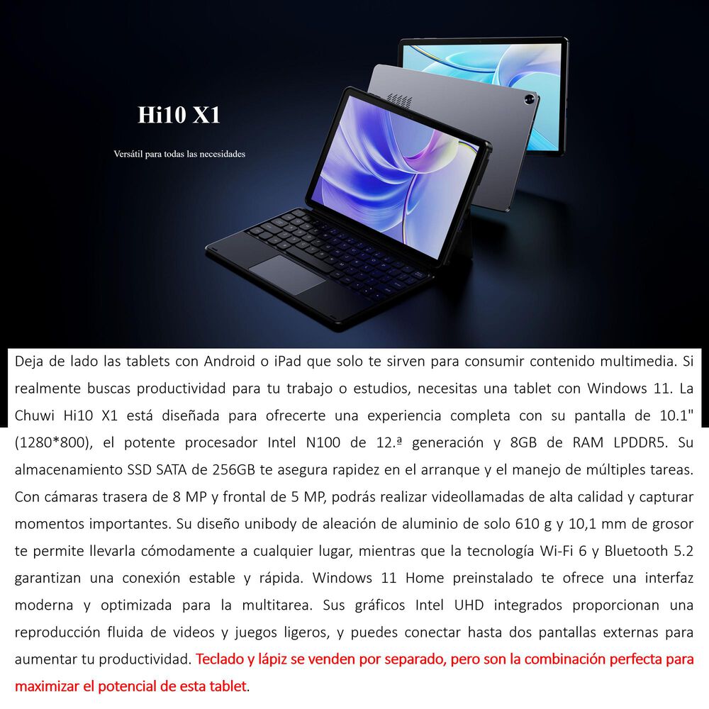 Chuwi Hi10 X1 - Tablet Windows 11 Con Procesador Intel N100 Y 8gb De Ram image number 1.0