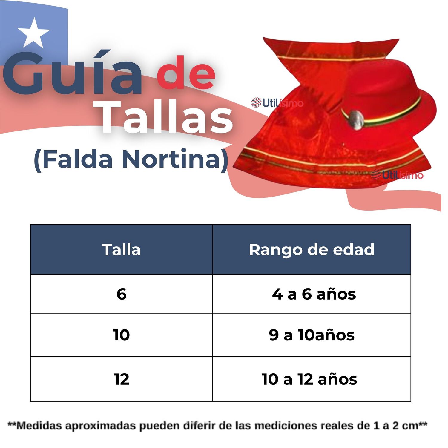 Pack 6 Traje Nortino Con Polera Fiestas Patrias Baile Nortino Rojo image number 3.0