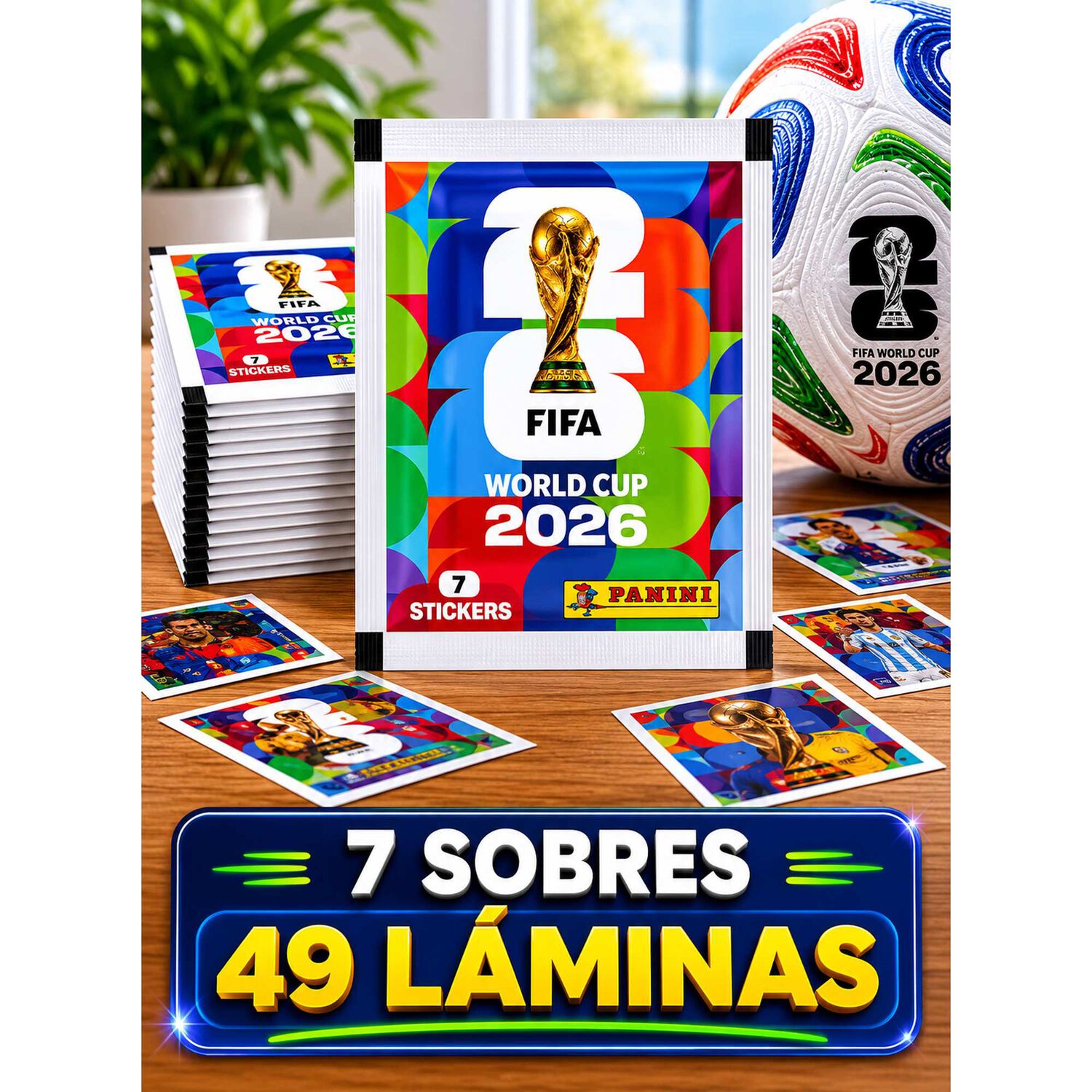 Pack 7 Sobres Panini Mundial 2026 49 L&aacute;minas Originales image number 0.0