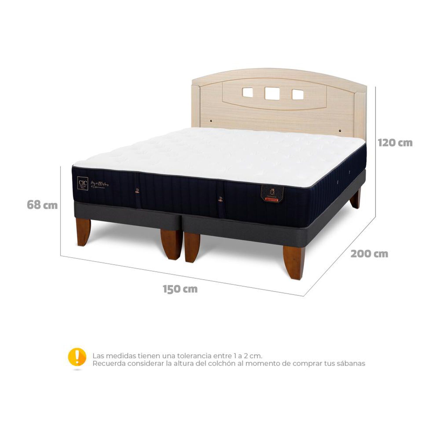 Cama Europea Cic Linea Premium / 2 Plazas / Base Dividida + Respaldo image number 6.0