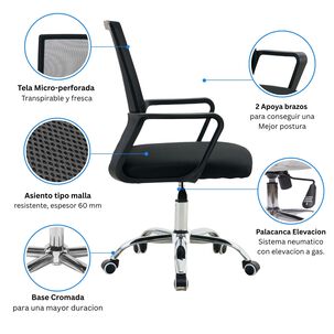 Silla De Oficina Ergon&oacute;mica Santiago Con Altura Ajustable Y Soporte Lumbar