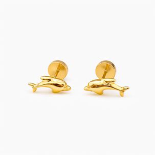 Aros Abridores Delf&iacute;n 9mm Oro 18k A Presi&oacute;n Beb&eacute; Ni&ntilde;a Segundo Hoyo