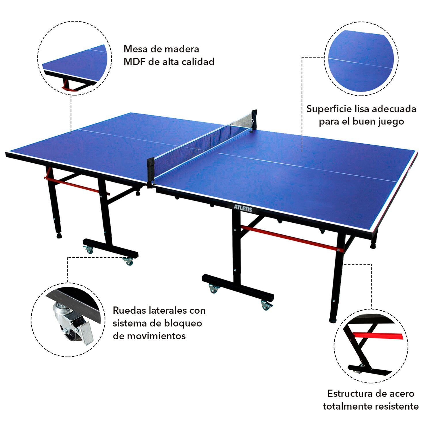 Mesa De Ping Pong Plegable Profesional Azul image number 3.0
