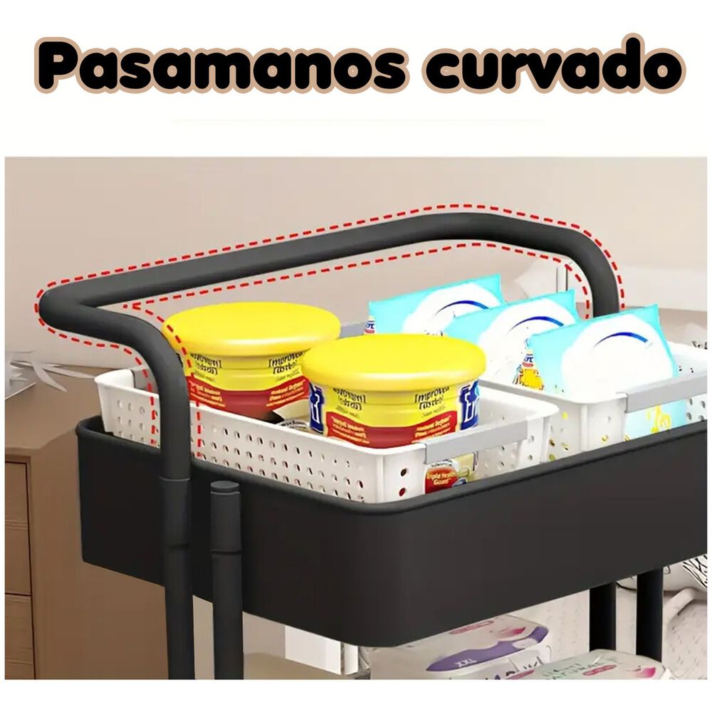Carrito Organizador 3 Niveles Plástico Metal Negro image number 3.0