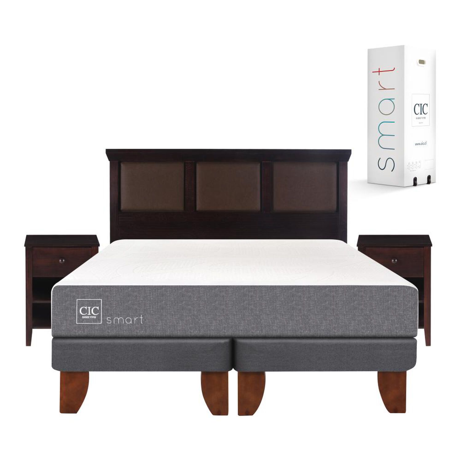 Cama Europea Cic Smart / 2 Plazas / Base Dividida + Set De Maderas image number 0.0