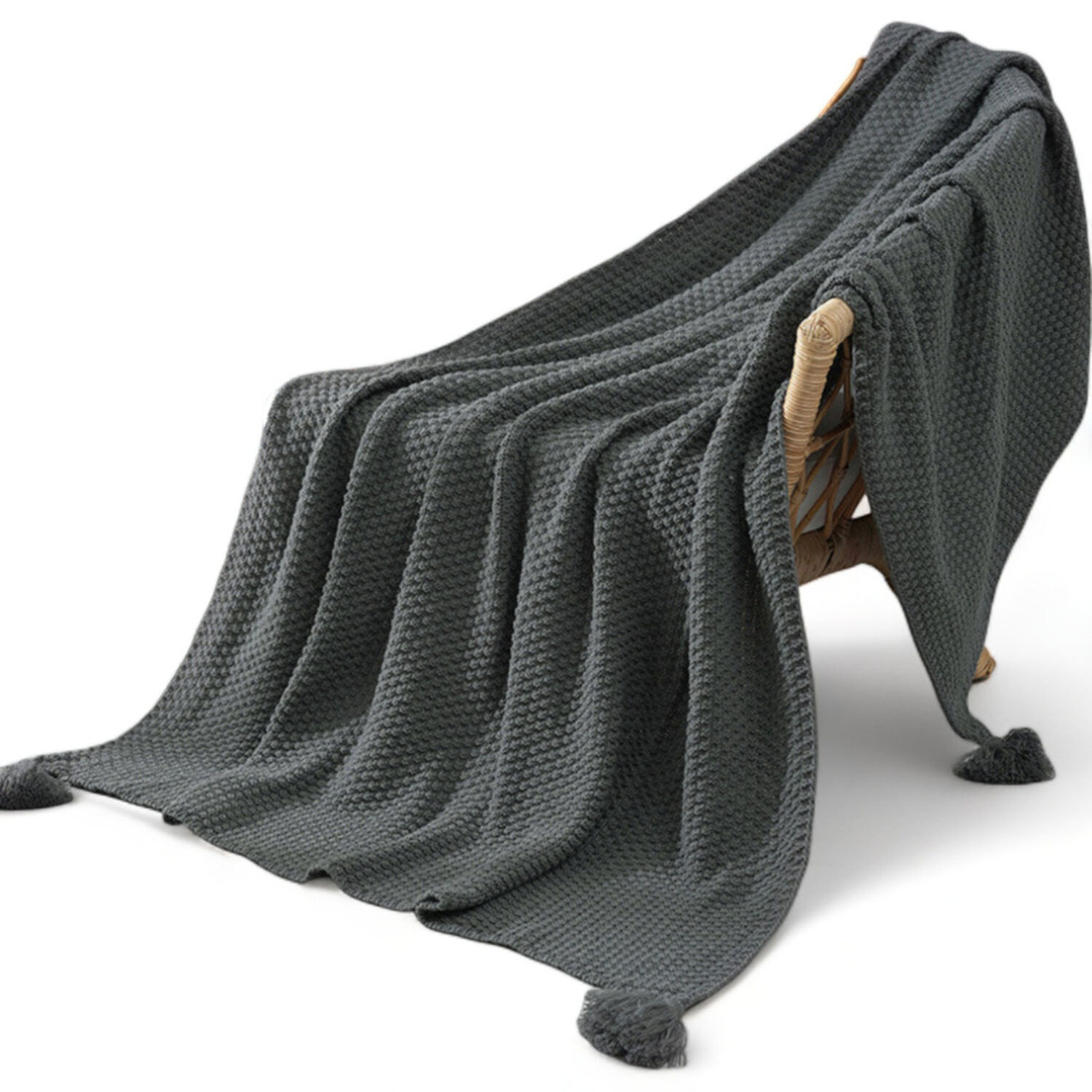 Manta Nordica Con Borlas Tejida Decorativa 130cm X 190cm Color Gris image number 0.0