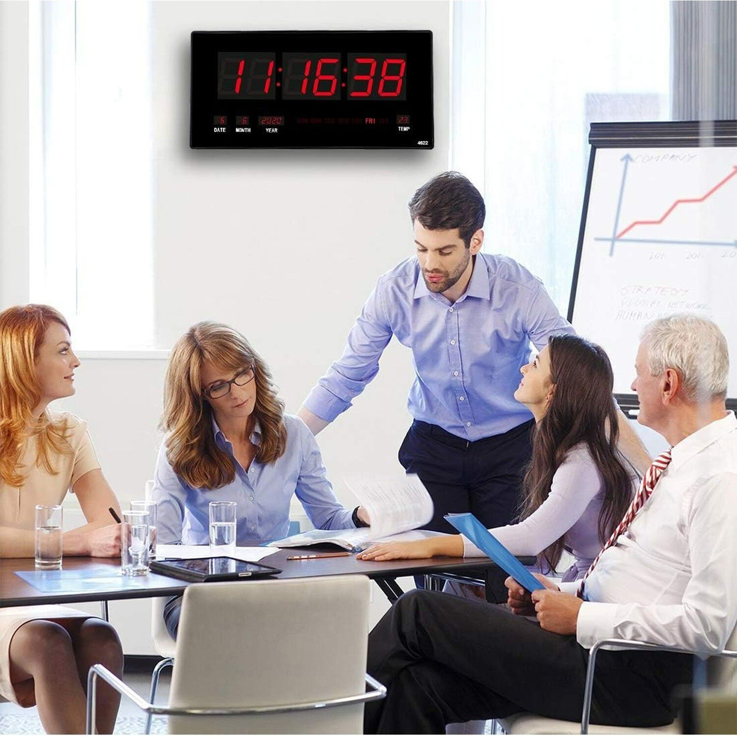 Reloj Digital Pared Led Grande Hora Fecha Temperatura Negro image number 4.0