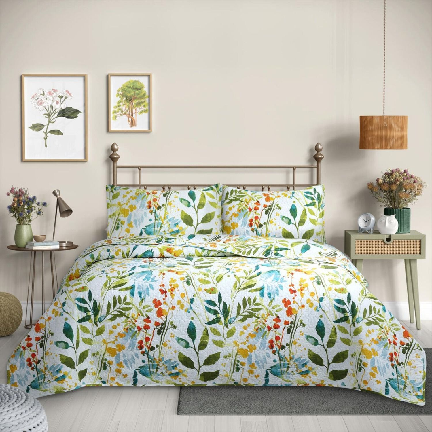 Cubrecama Quilt Reversible Queen 220 X 240 Cm Estampado Selv&aacute;tico - Flowers Collection Martin&eacute; image number 1.0