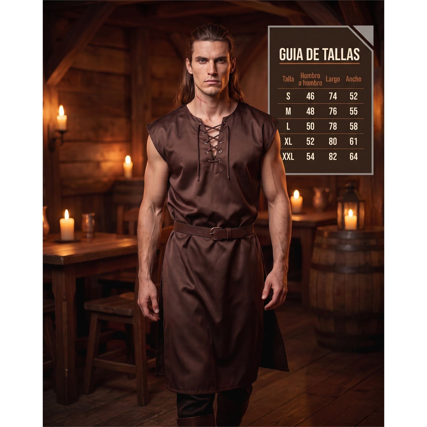Traje Vestido T&uacute;nica Disfraz Medieval Celta Vikingo image number 52.0