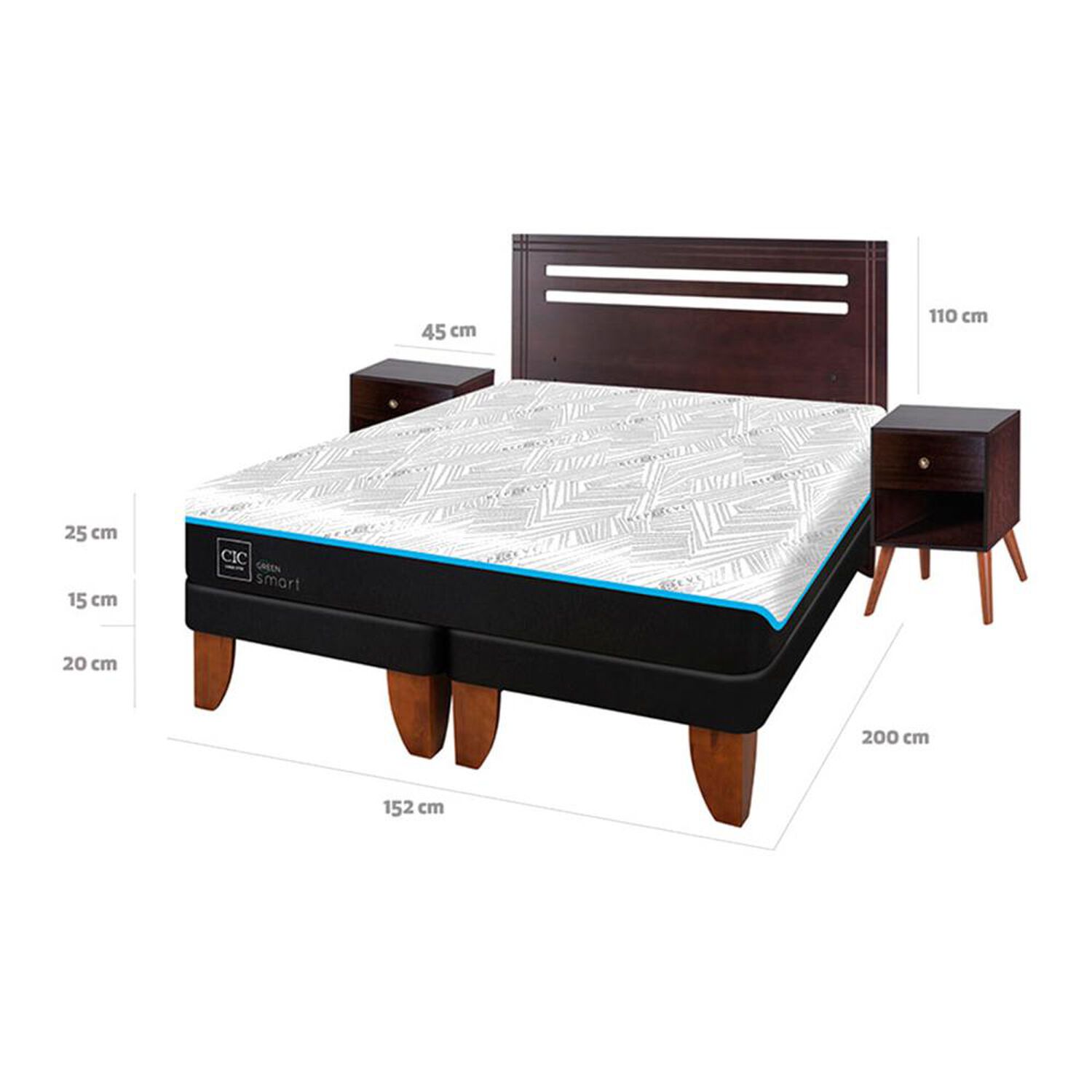 Cama Europea Cic Green Infinity / 2 Plazas / Base Dividida + Set De Maderas image number 6.0