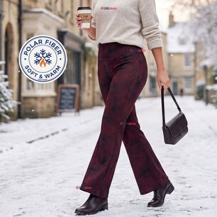 Pantal&oacute;n Polar Con Chiporro Palazzo Mujer Calza Elasticada T&eacute;rmica Burdeo