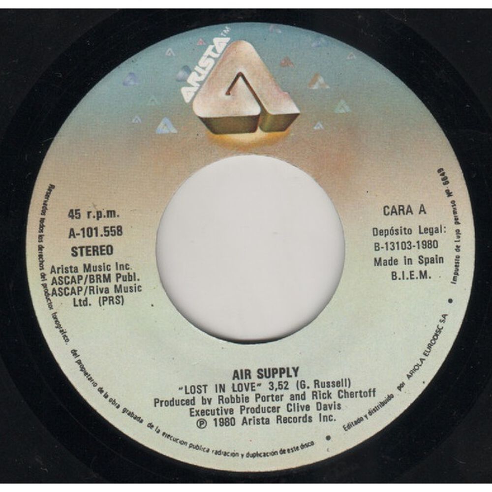 Air Supply - Lost In Love | 7" Single Vinilo Usado image number 2.0
