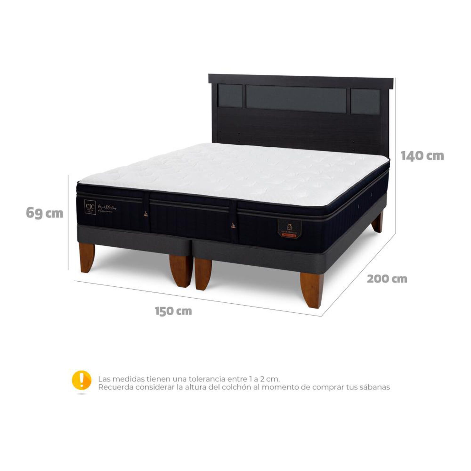 Cama Europea Cic Linea Premium / 2 Plazas / Base Dividida + Respaldo image number 5.0
