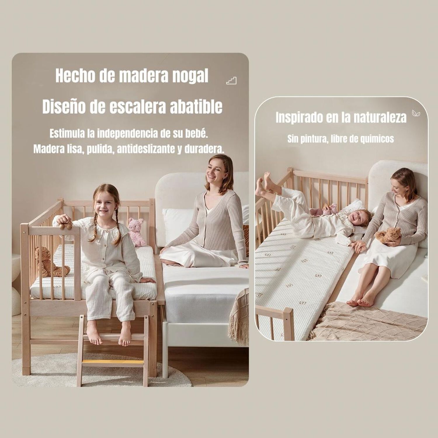 Cama Cuna Colecho Madera 150*70*86cm Con Colch&oacute;n Lubabycas image number 3.0