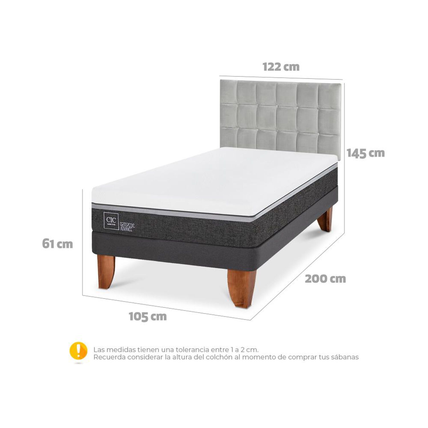 Cama Europea Cic Ortopedic Advance / 1.5 Plazas / Base Normal + Respaldo image number 5.0