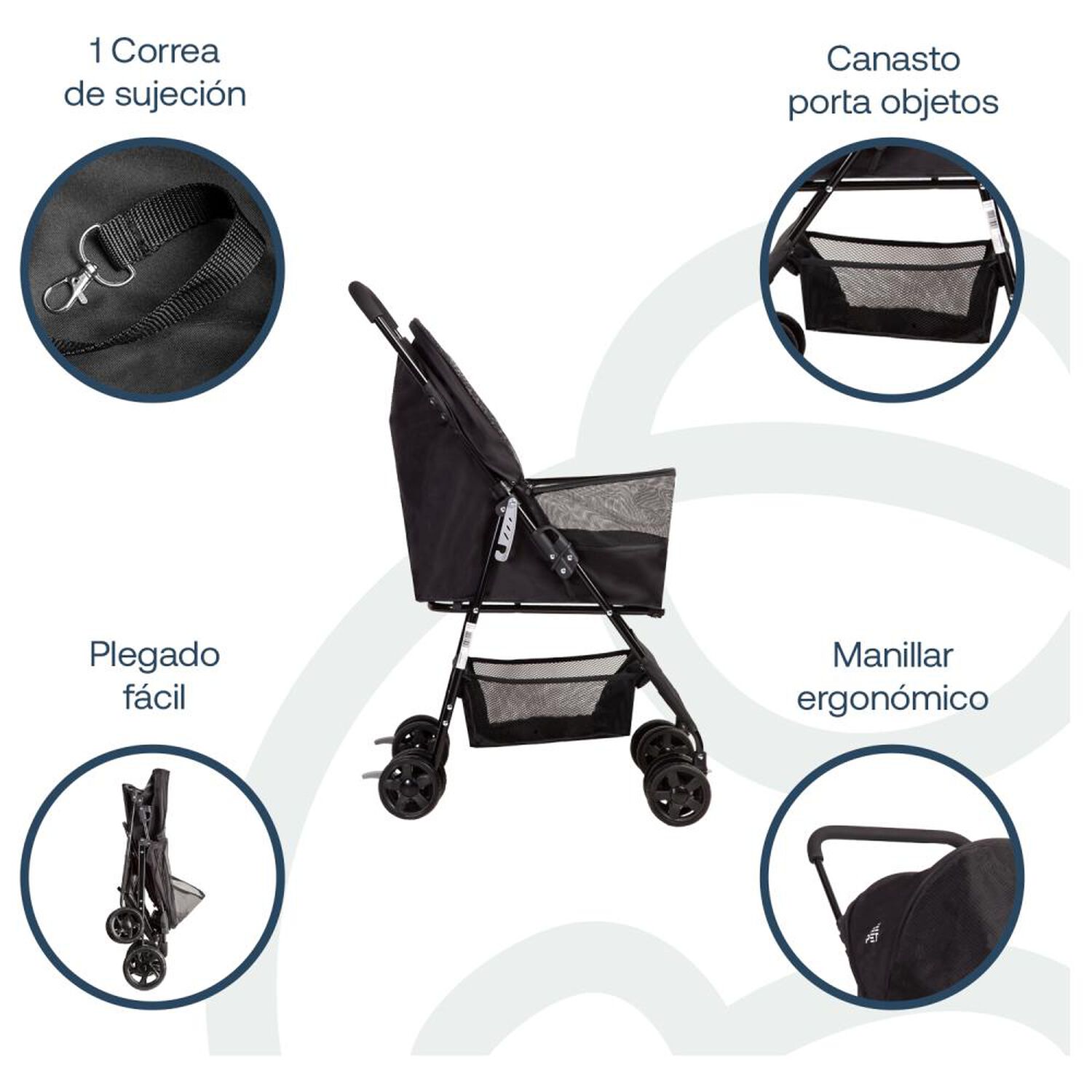 Coche Plegable de Mascota Light Negro Bebesit image number 3.0