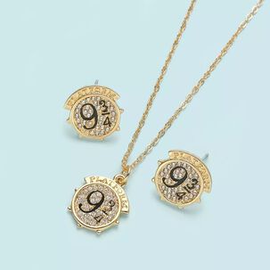 Set Collar + Aros Plataforma 9 3/4 Gold Harry Potter