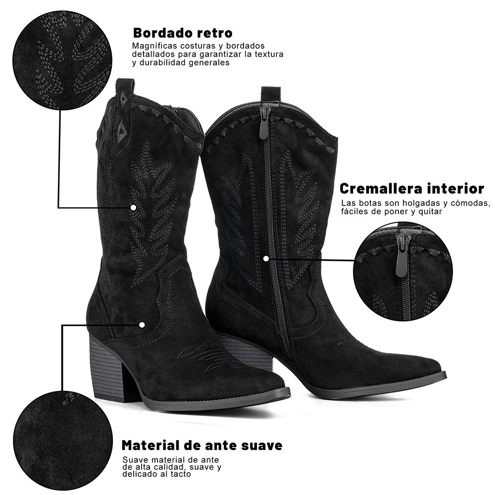 Botin Casual Mujer Vintage Moda Cowboy Bordado Weide Qbm21 image number 7.0