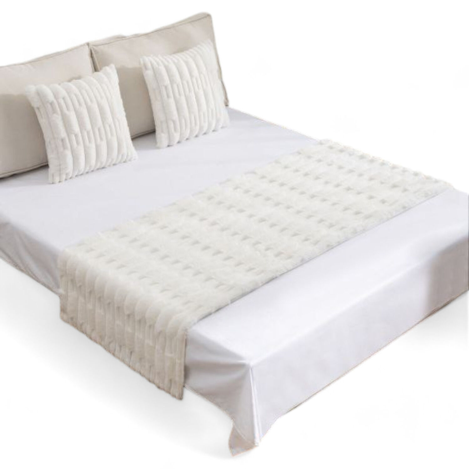 Piecera Texturizada Peludita De 2 Plazas O King Medida 70cm X 210cm Mas 2 Fundas Color Blanco image number 0.0