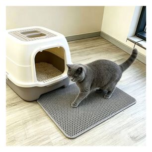 Alfombra Atrapa Arena De Gatos Tapete Arenero Doble Capa Gris 55x75