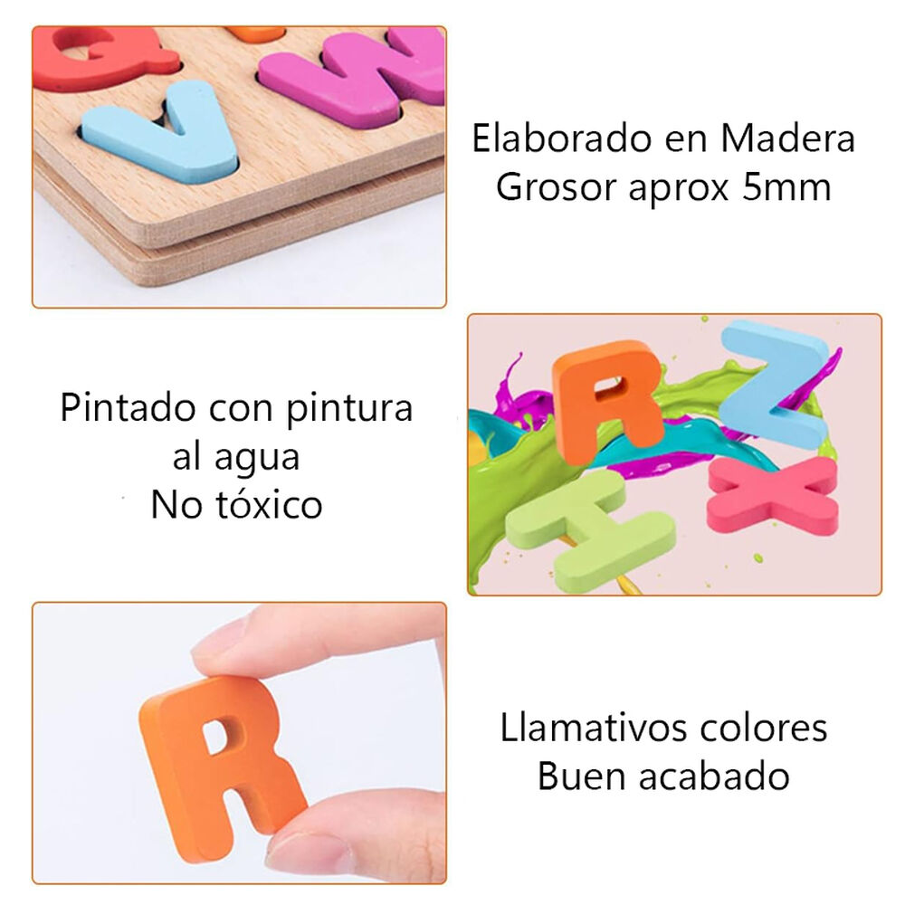 Puzzle Encaje De Madera Letras Abecedario Numeros Didactico image number 4.0